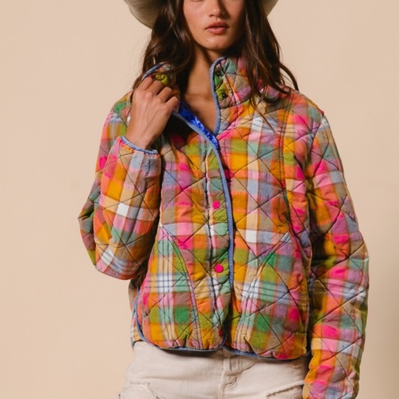 NWT Retro Vibes Plaid Quilted Jacket - Picture 1 of 10